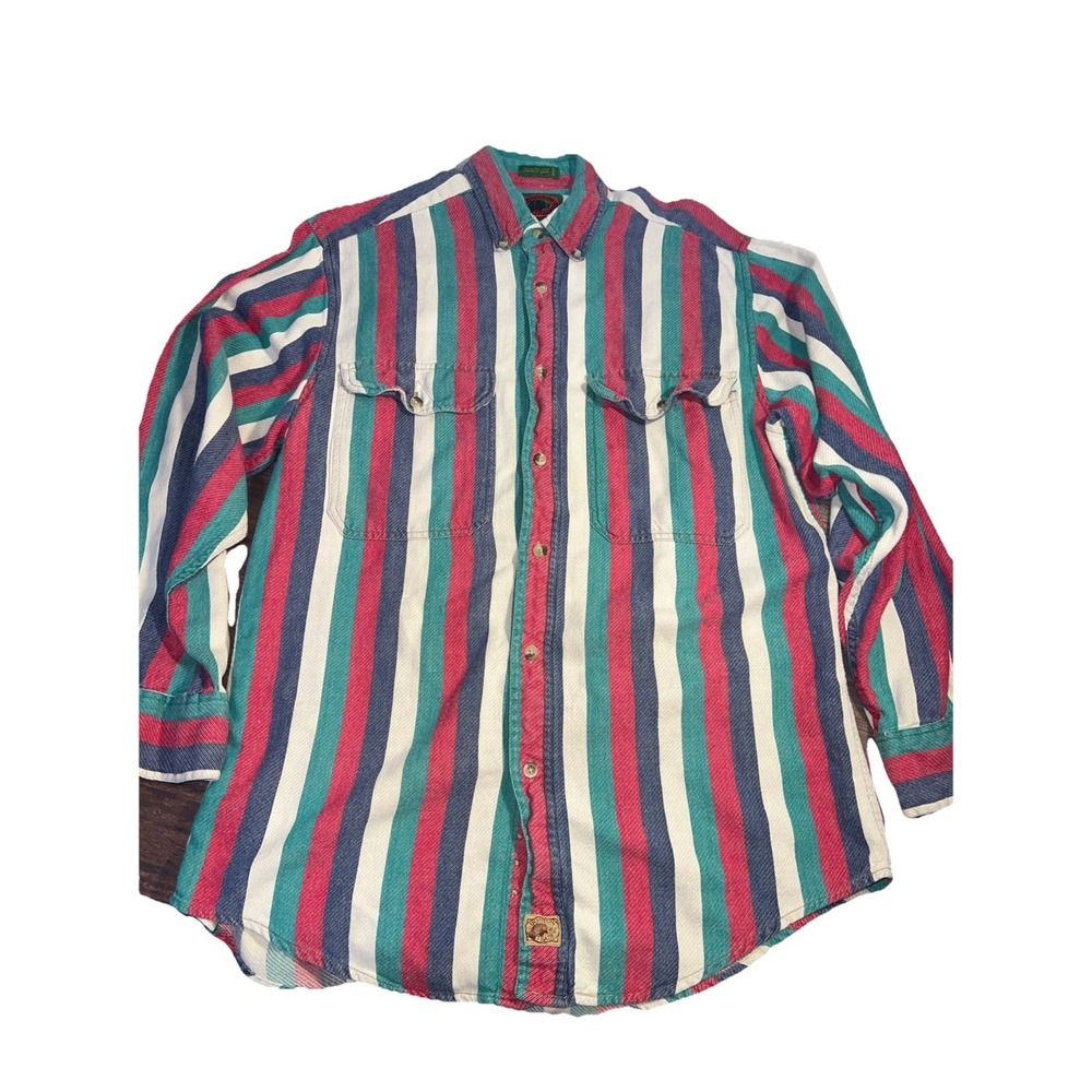 Vintage Boston Traders Men's Long Sleeve Button Down Size Medium Striped Cotton